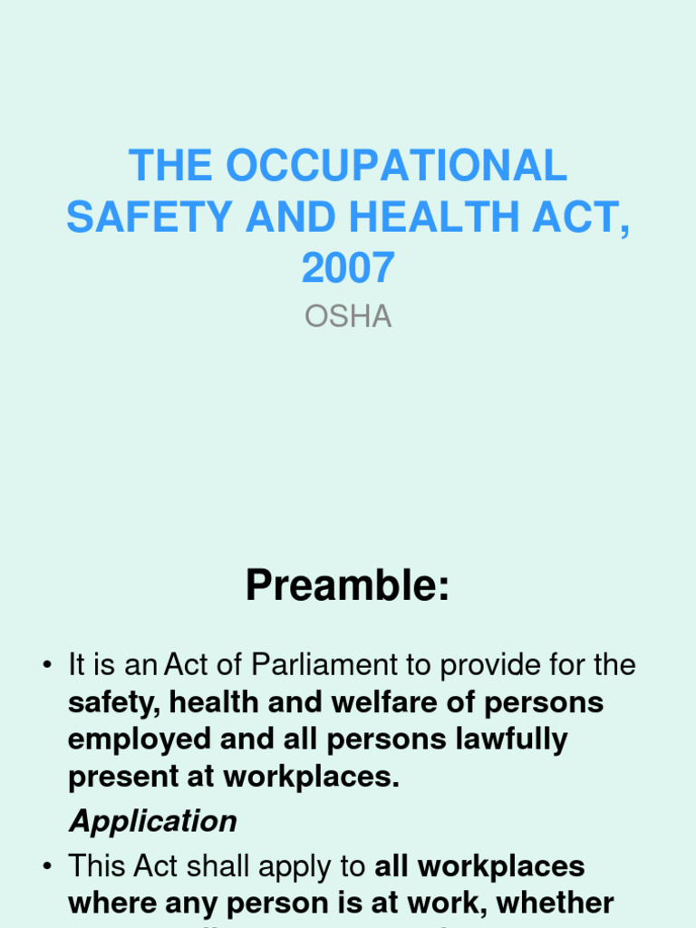 Chapter 6 - Overview of OSHA 2007 | PDF | Occupational Safety And ...