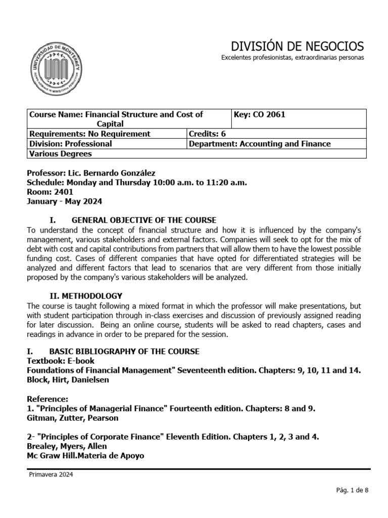 Financial Structure and Cost of Capital Course | PDF | Bonds (Finance ...