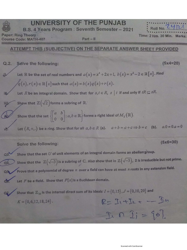 Ring Theory Math 407 Pdf