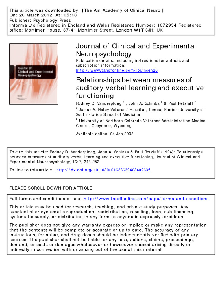 Relationship Between Auditory Verbal Learning and Executive Functions ...
