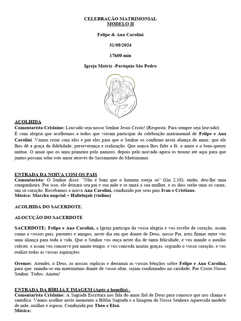 Celebração Matrimonial Felipe e Carol - Atualizado | PDF | Oração ...