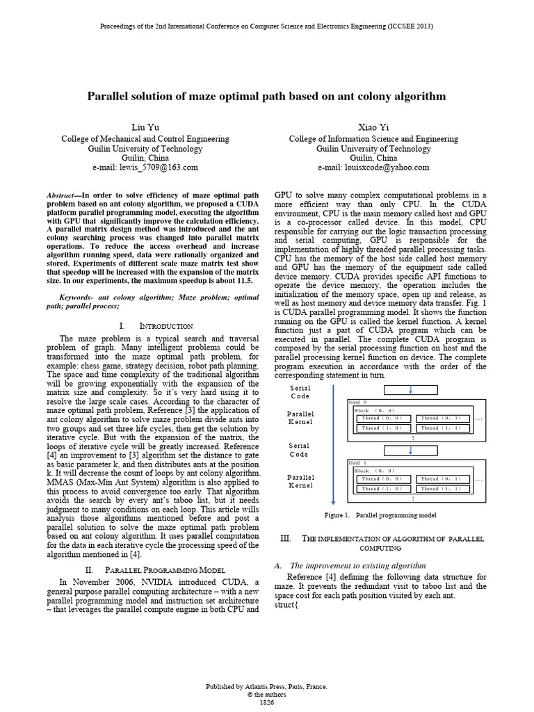 Parallel Solution of Maze Optimal Path Based On Ant Colony Algorithm ...