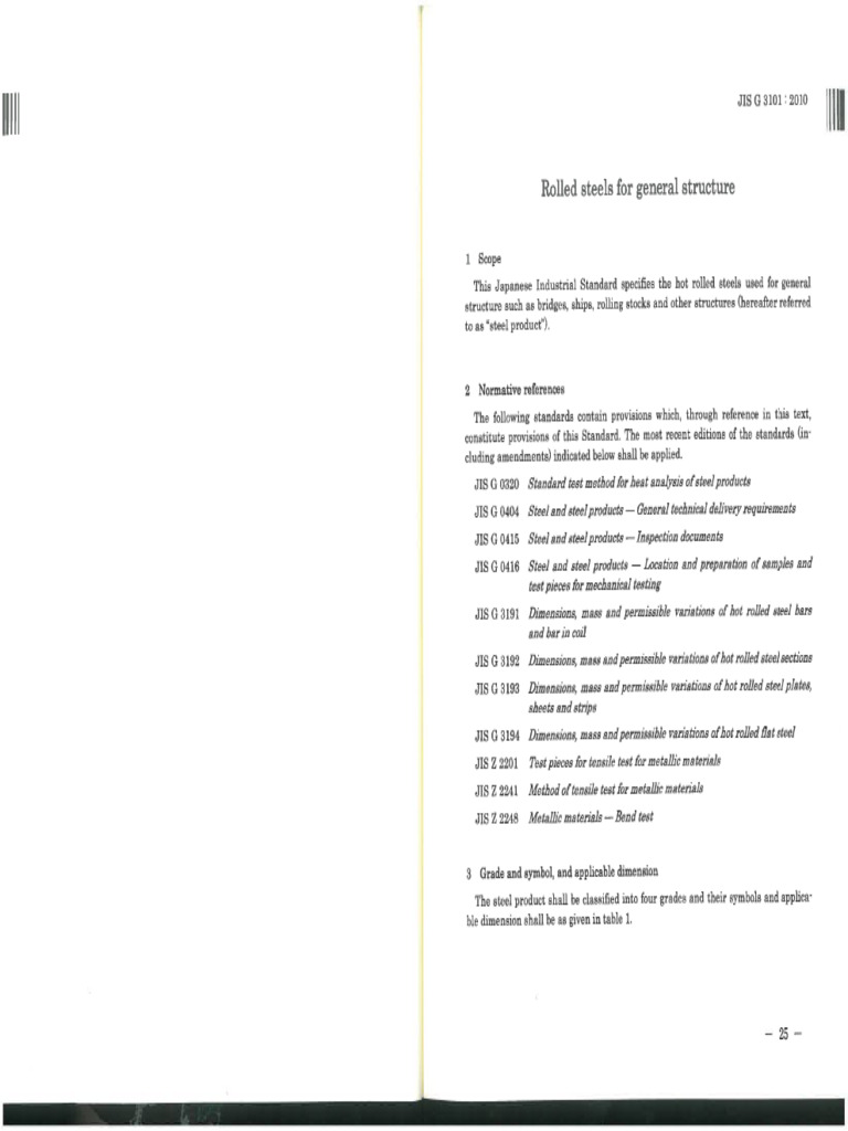 JIS G 3101 - 2010 - (Rolled Steel-For Gral Structure) | PDF