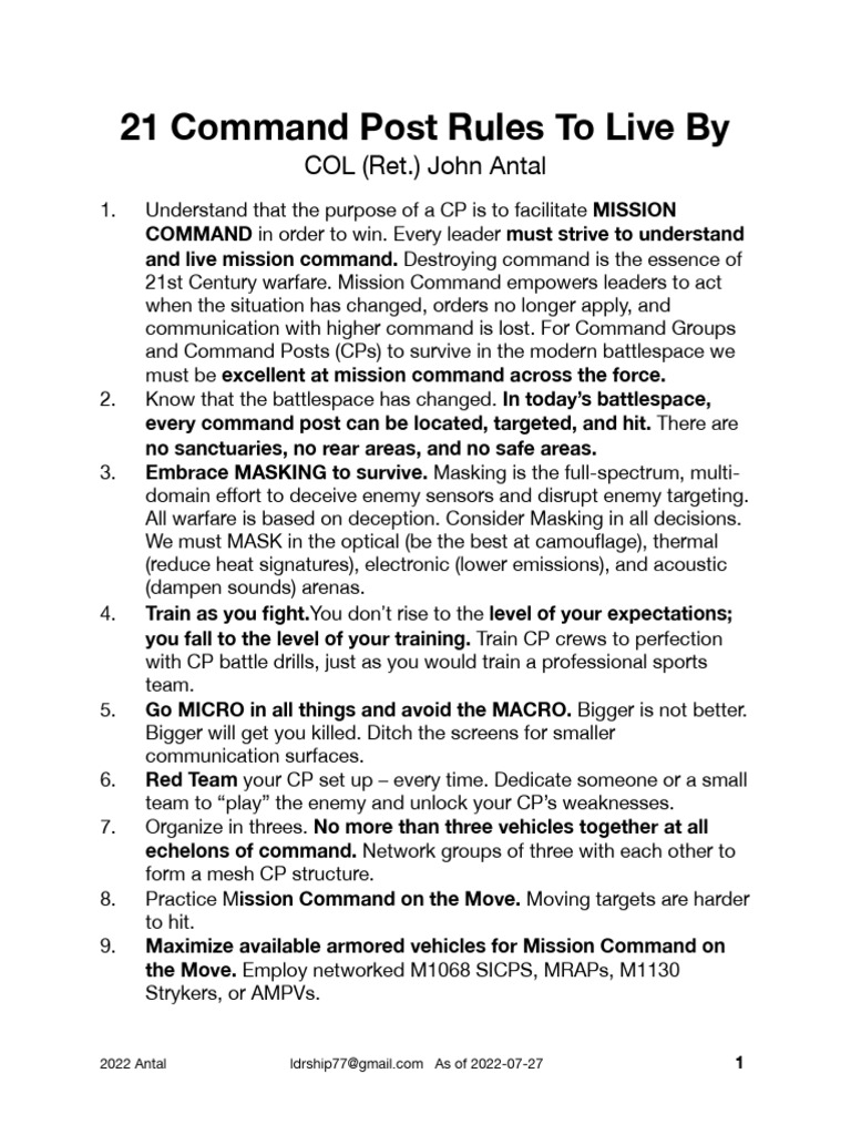 21 Essential Command Post Rules | PDF | Military | Military Science