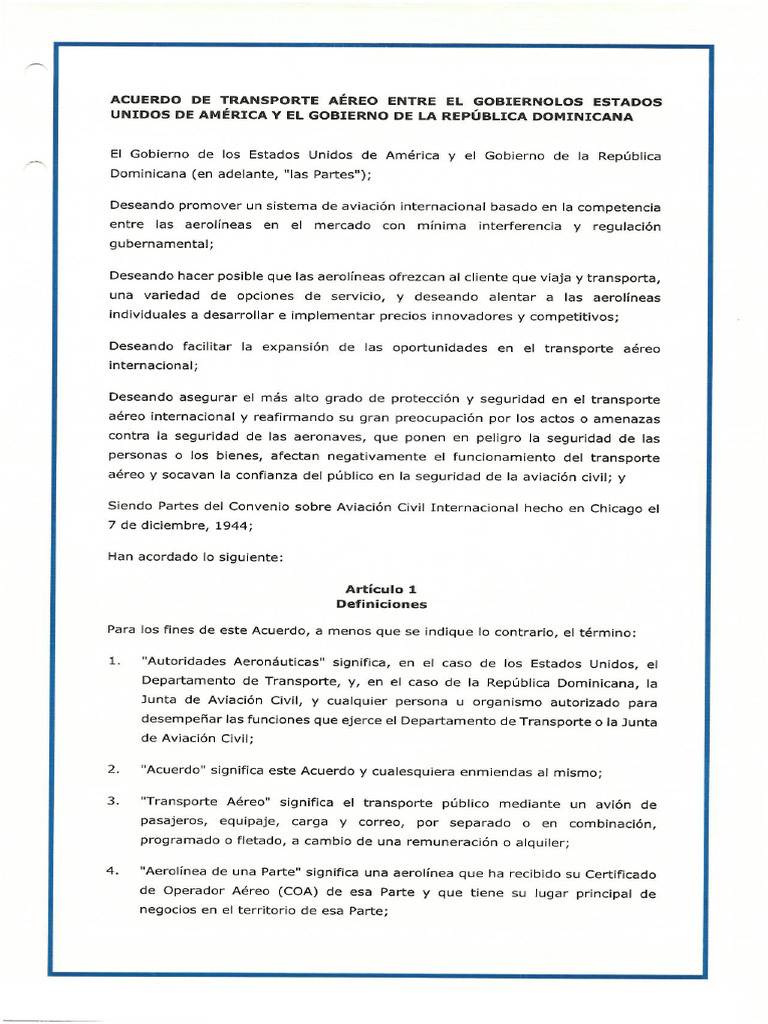 Acuerdo de Cielos Abiertos Entre Estados Unidos y República Dominicana ...
