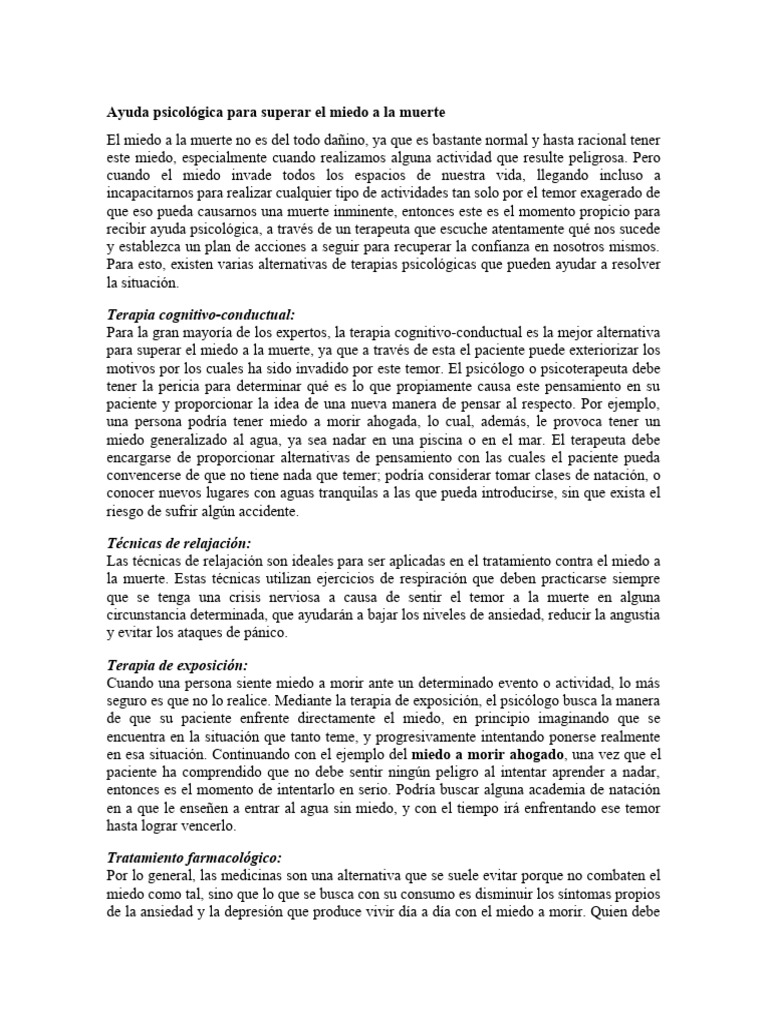 Ayuda Psicológica para Superar El Miedo A La Muerte | PDF | Ansiedad ...
