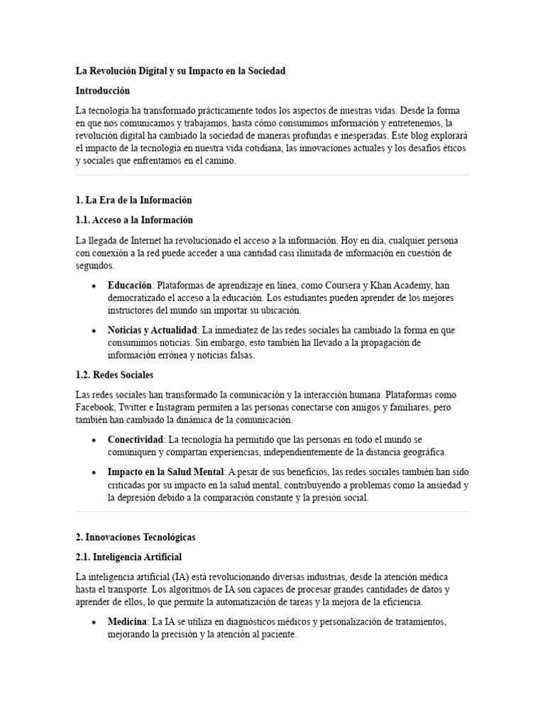 Impacto de la Revolución Digital en la Sociedad | PDF | Internet de las ...