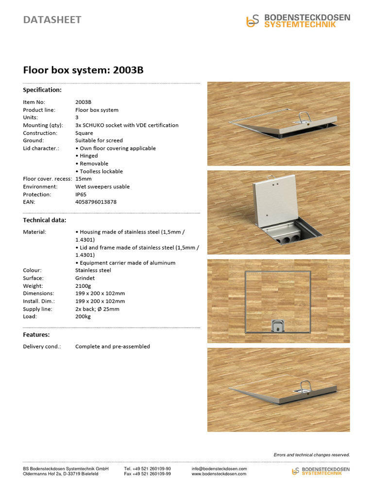 Floor Box Data Sheet DB-2003B-EN | PDF