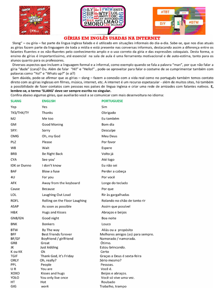 Internet Slang Atividade Pdf