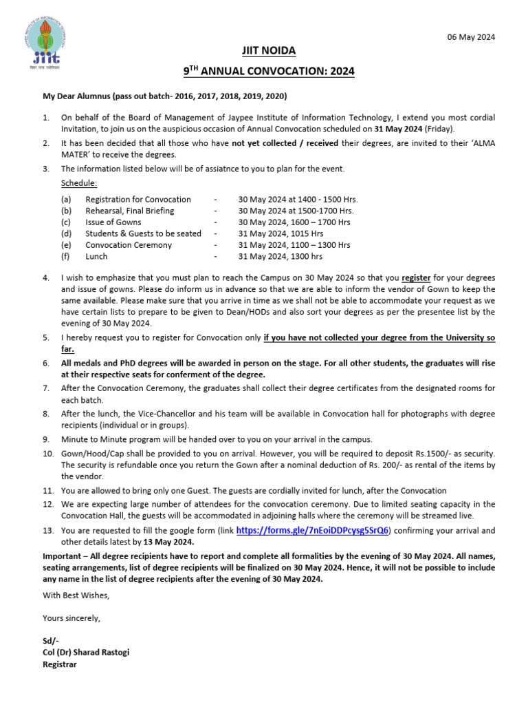JIIT Noida 9th Annual Convocation 2024 | PDF | Business