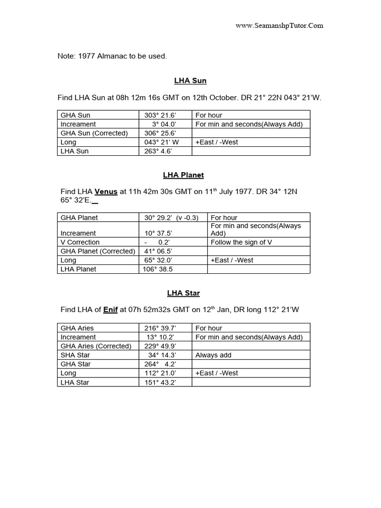 LHA and GHA Calculations Guide | PDF