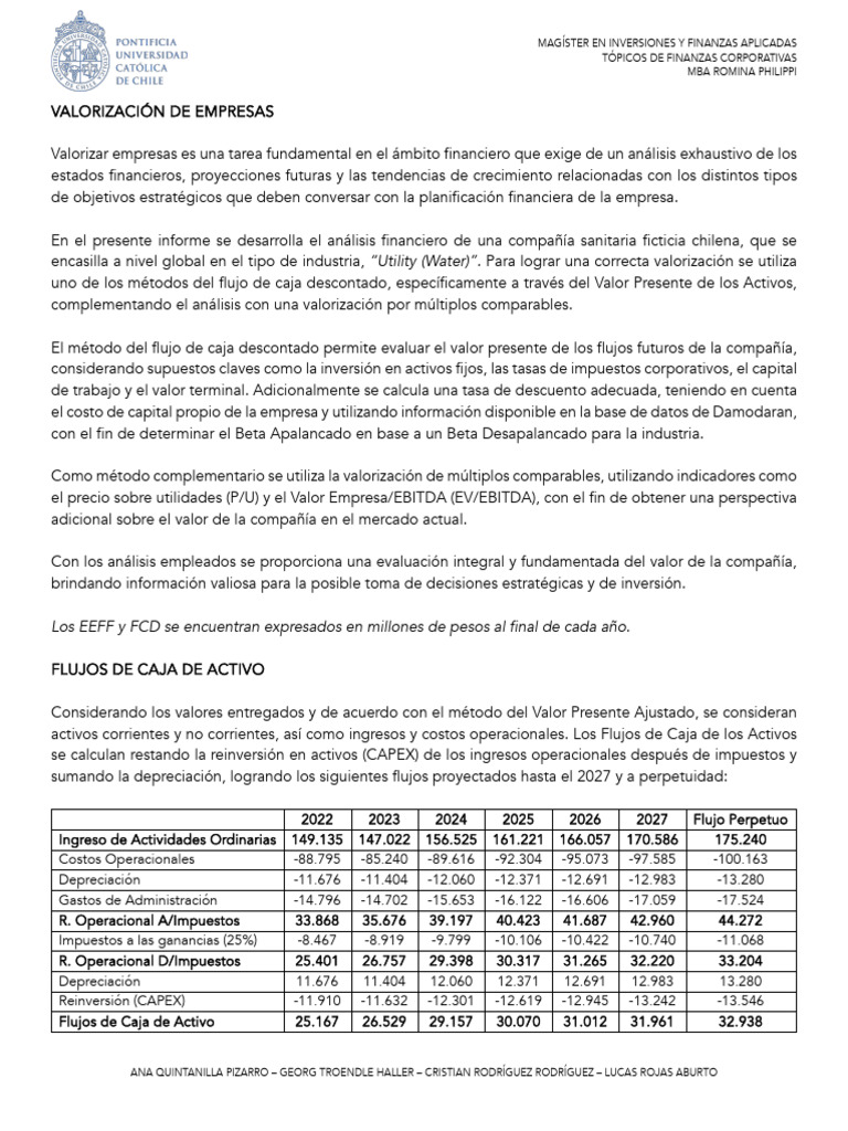 Tarea - Valorización de Empresas | PDF | Flujo de caja descontado ...