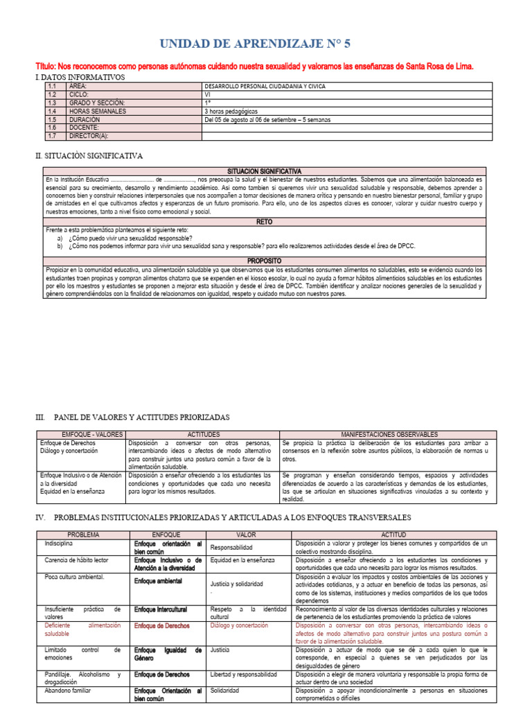 Unidad 5 - DPCC 1° | PDF | Evaluación | Aprendizaje