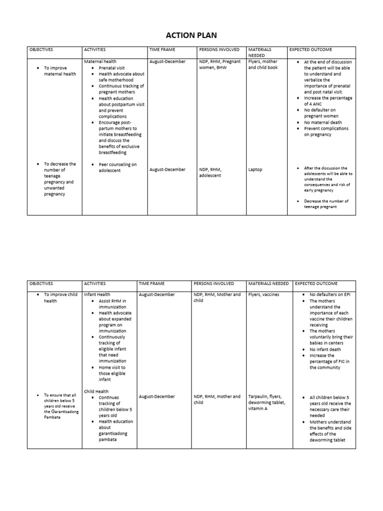 Maternal and Child Health Action Plan | PDF | Pregnancy | Maternal Health