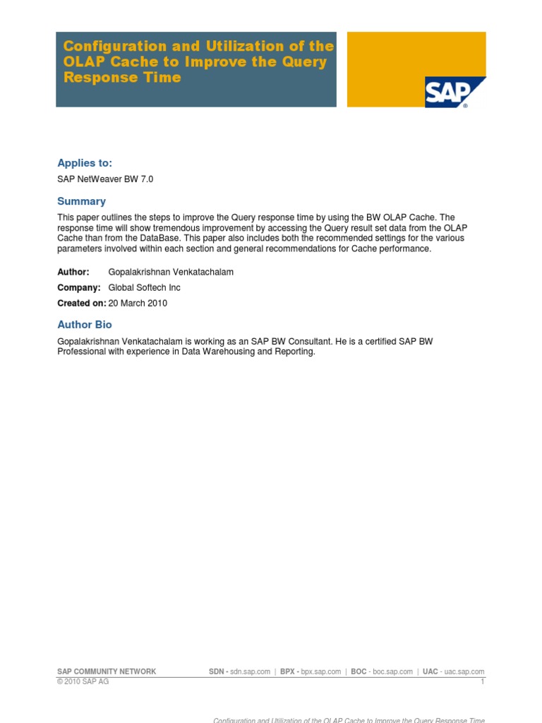 Configuration and Utilization of The OLAP Cache To Improve The Query