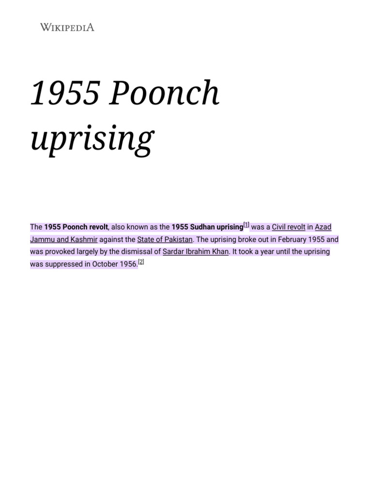 1955 Poonch Uprising Overview | PDF | Pakistan | Government Of Pakistan