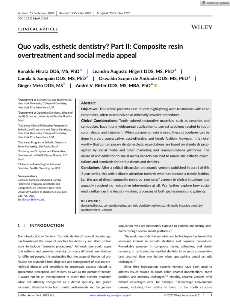 J Esthet Restor Dent - 2023 - Hirata - Quo Vadis Esthetic Dentistry ...