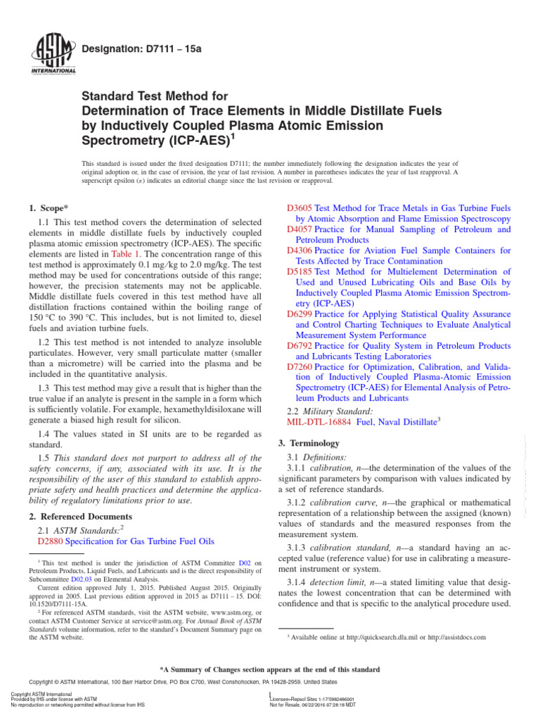 ASTM D7111: Trace Elements in Fuels | PDF | Metals | Detection Limit