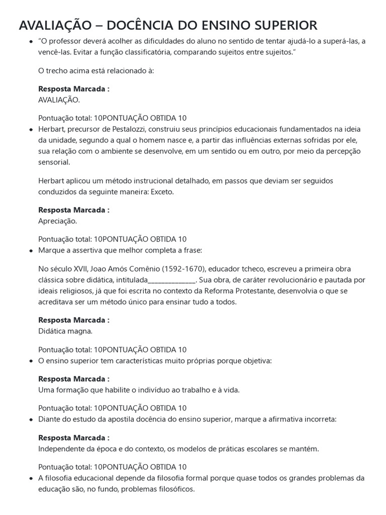 Avaliação e Didática no Ensino Superior | PDF