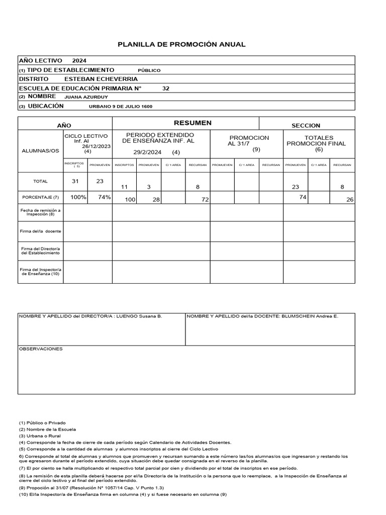 Planilla de Promoción 2024 | PDF