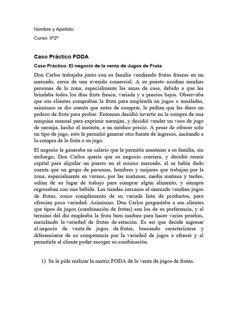FODA del Negocio de Jugos de Fruta | PDF | Cocina, comidas y vino
