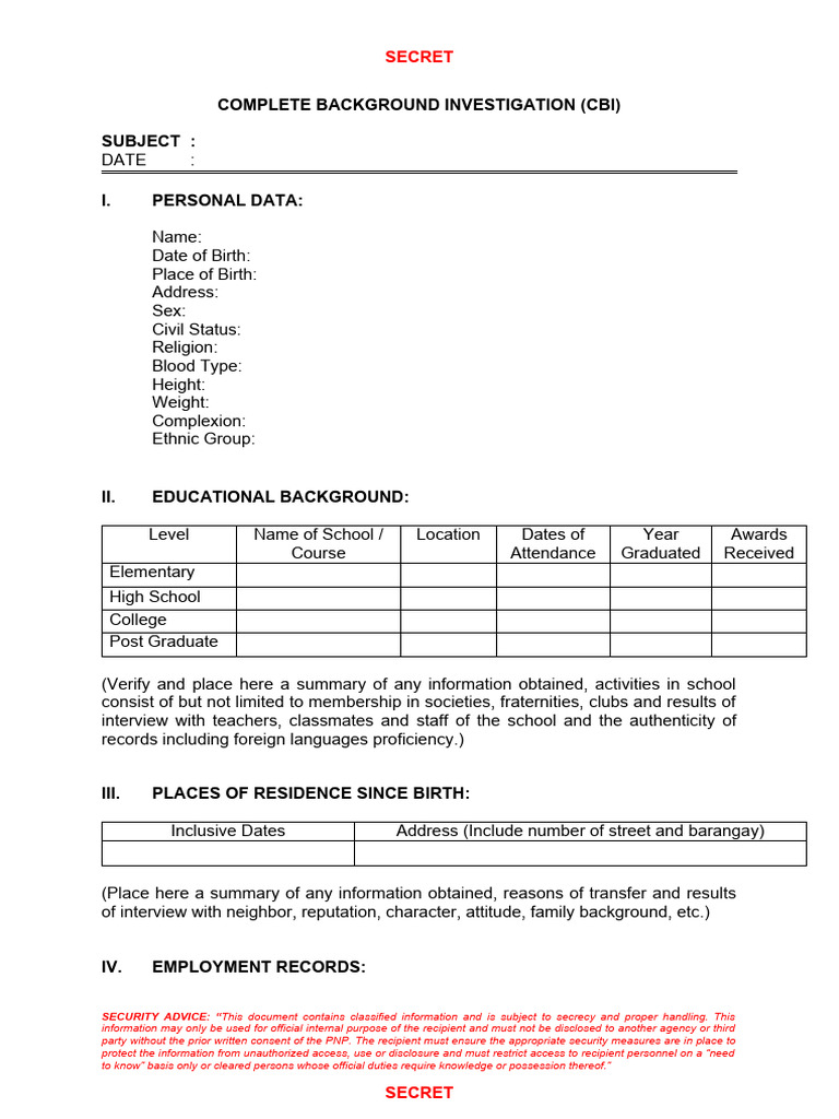 CBI Background Investigation Overview | PDF | Classified Information ...