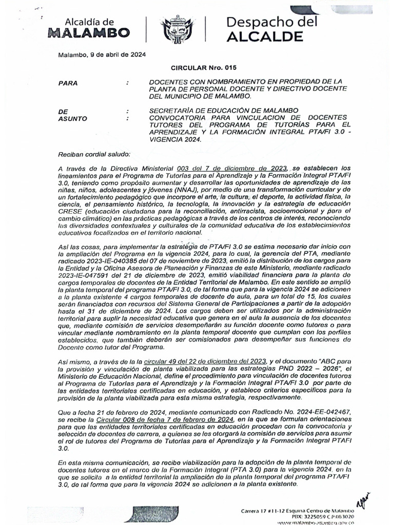 Circular #015 de 2024 | PDF