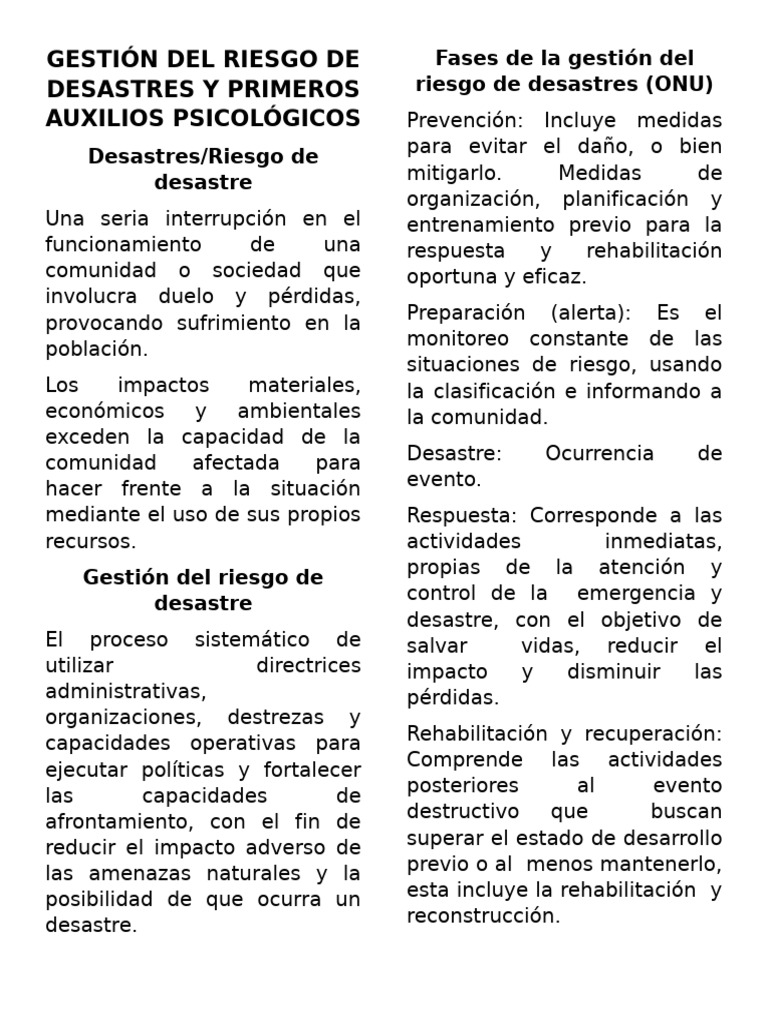 Gestión Del Riesgo de Desastres y Primeros Auxilios Psicológicos | PDF ...