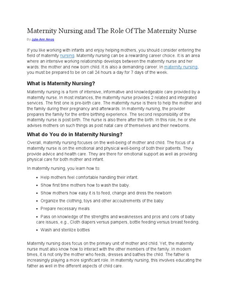 Maternity Nursing and The Role of The Maternity Nurse PDF Pregnancy