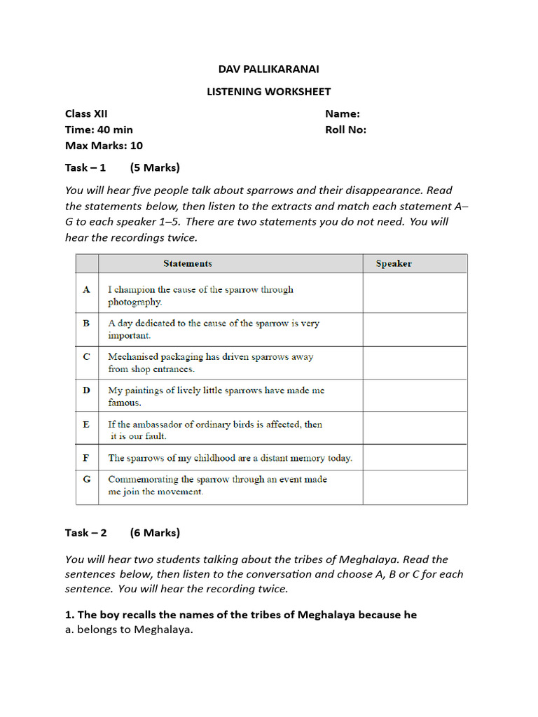 ASL GR 12 Listening Worksheet | PDF | Language Arts & Discipline ...