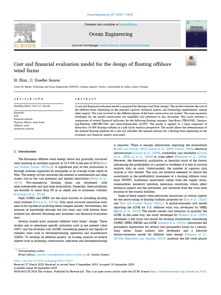 Cost and Financial Evaluation Model For The Design of Floating Offshore ...