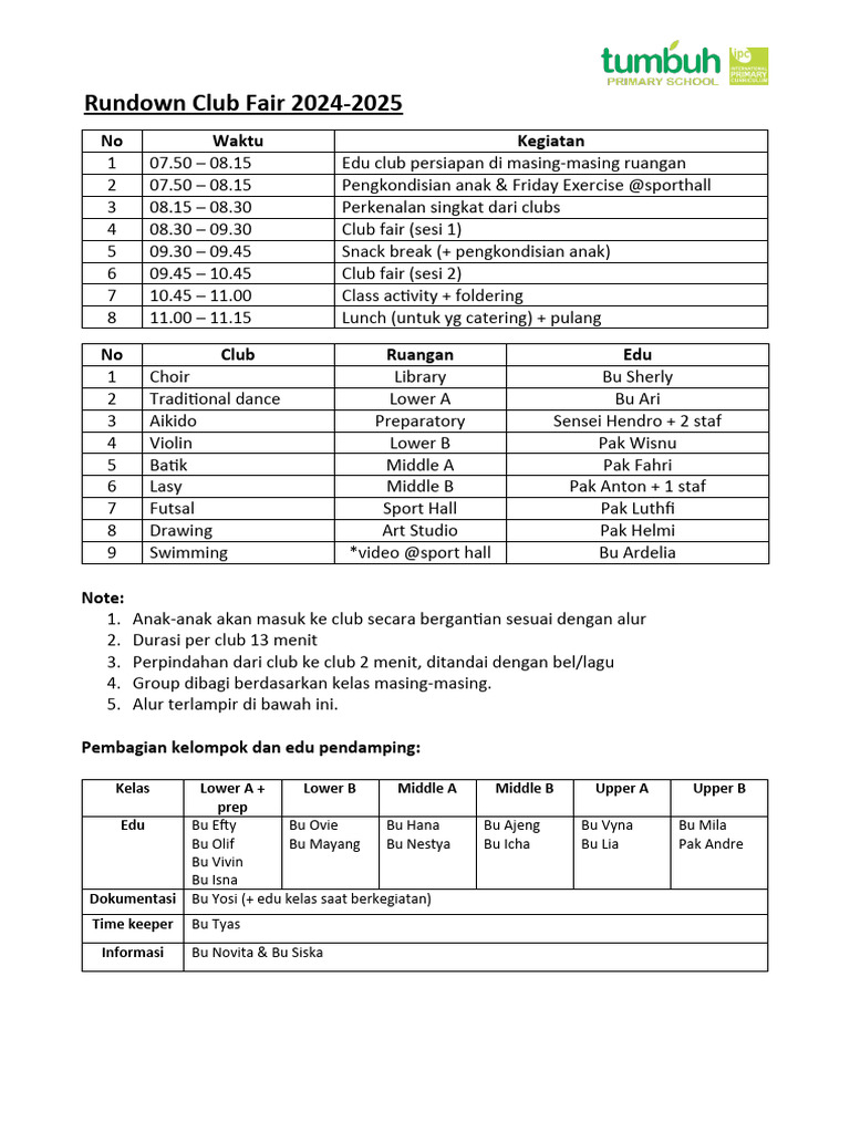 Club Fair Schedule 2024-2025 | PDF