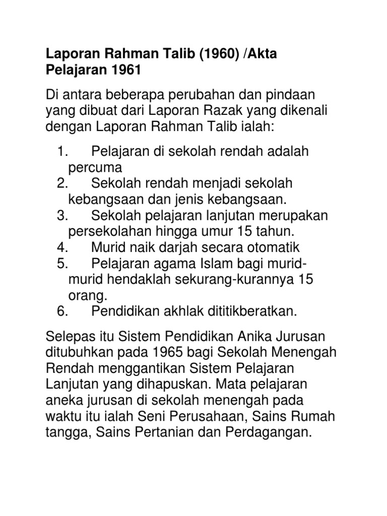 Laporan Rahman Talib 1960