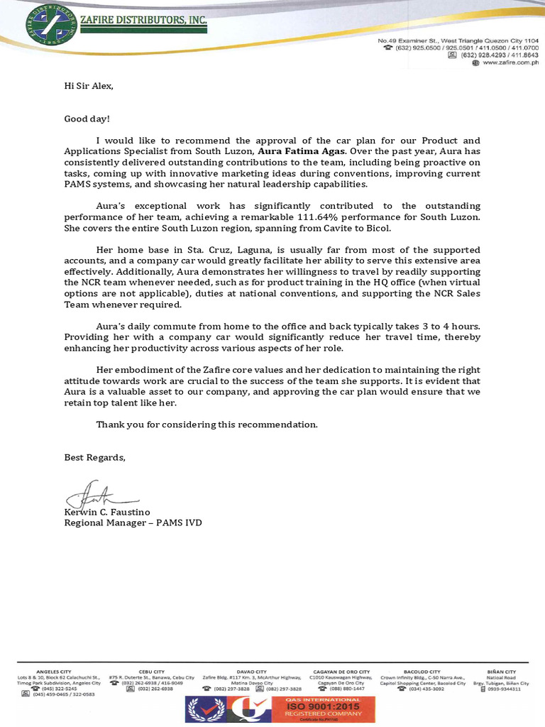 Car Plan Approval for Top Performer | PDF