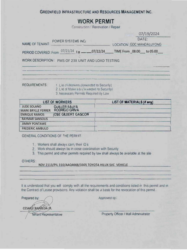 Greenfield Work Permit for Renovation | PDF