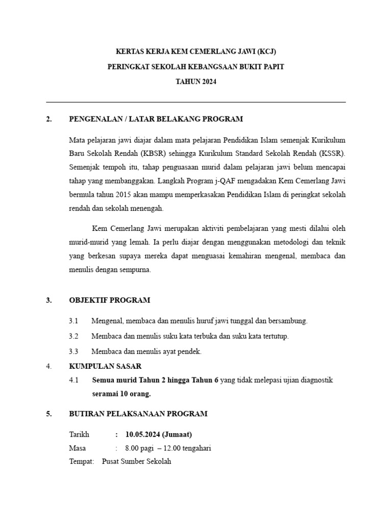 Kertas Kerja KCJ 2024 | PDF