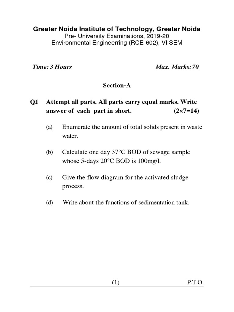 Environmental Engineering (RCE-602) SetA | PDF | Sewage Treatment ...