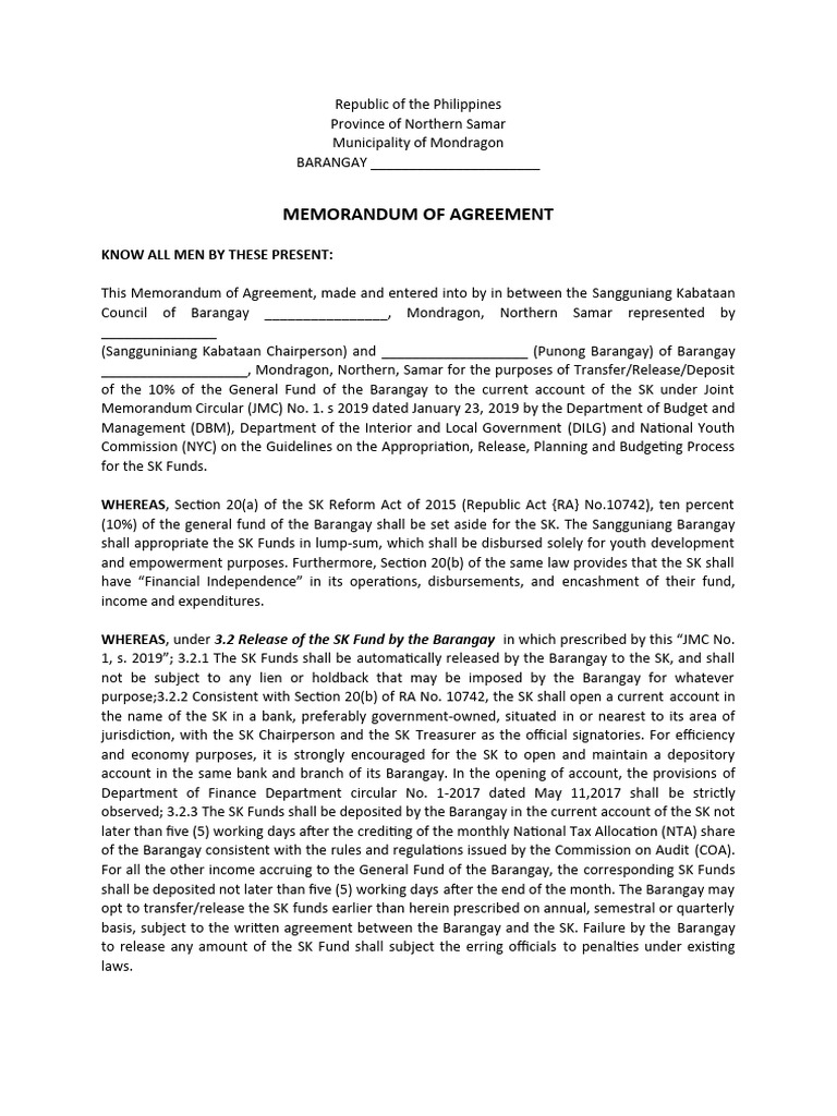 sk-brgy-memorandum-of-agreement-transfer-of-fund-1-pdf-economies