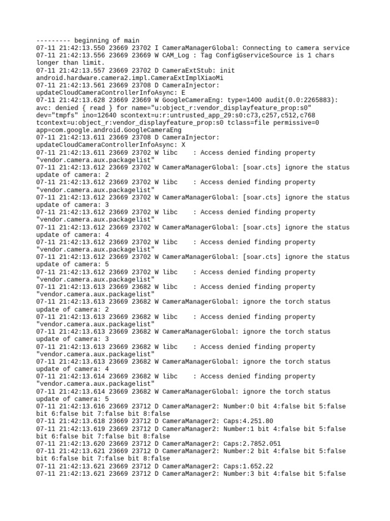 Camera Service Connection Logs | PDF | Computing | Software
