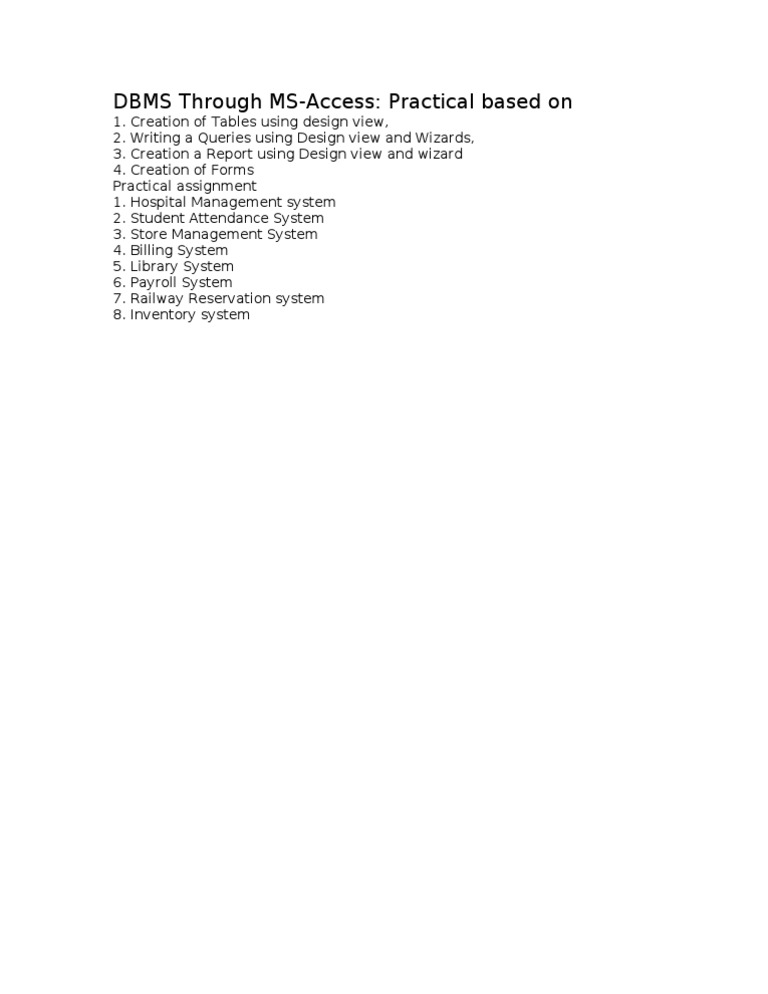 MS-Access DBMS Practical Guide | PDF | Computers