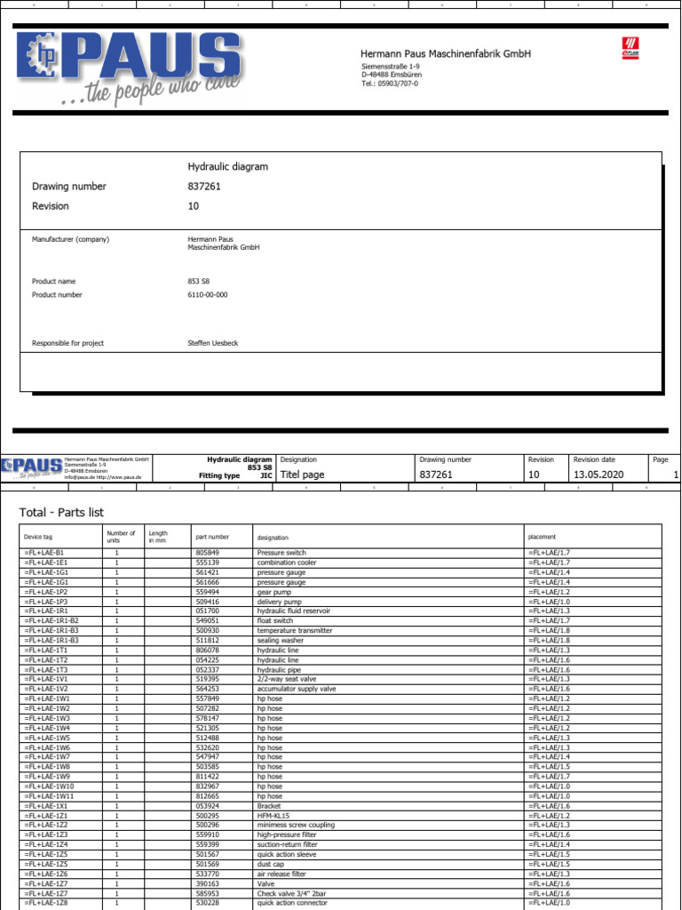 Hydraulic Diagram and Parts List | PDF | Pump | Valve
