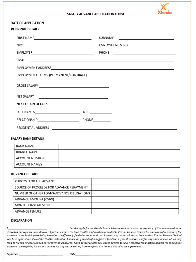 Xtenda Salary Advance Application Form | PDF