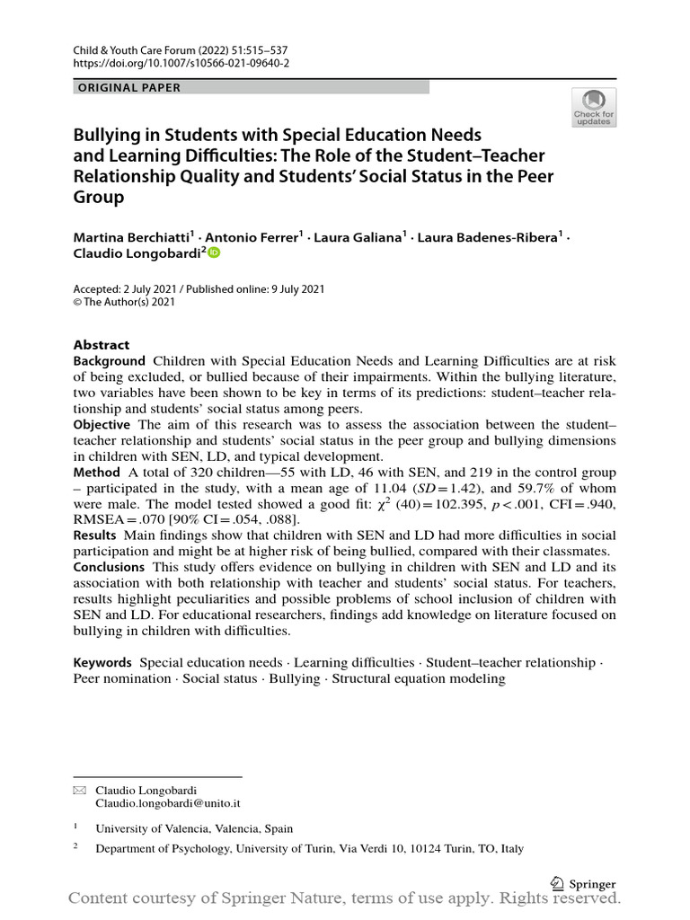 Bullying in Students With Special Education Needs | PDF | Bullying ...