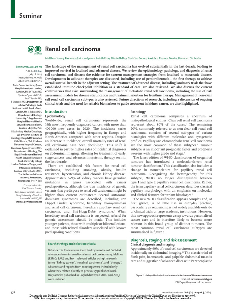 Carcinoma de Células Renales The Lancet 2024 | PDF | Neoplasms | Cancer