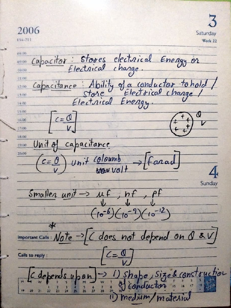 Capacitance Short Revision Notes | PDF
