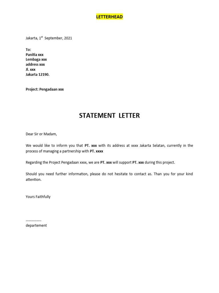 Statement Letter Under Process Partnership HPE Rev1 | PDF