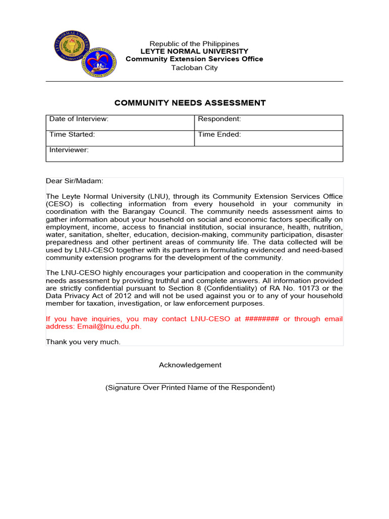 Community Needs Assessment Tool For CESO | PDF | Disability ...
