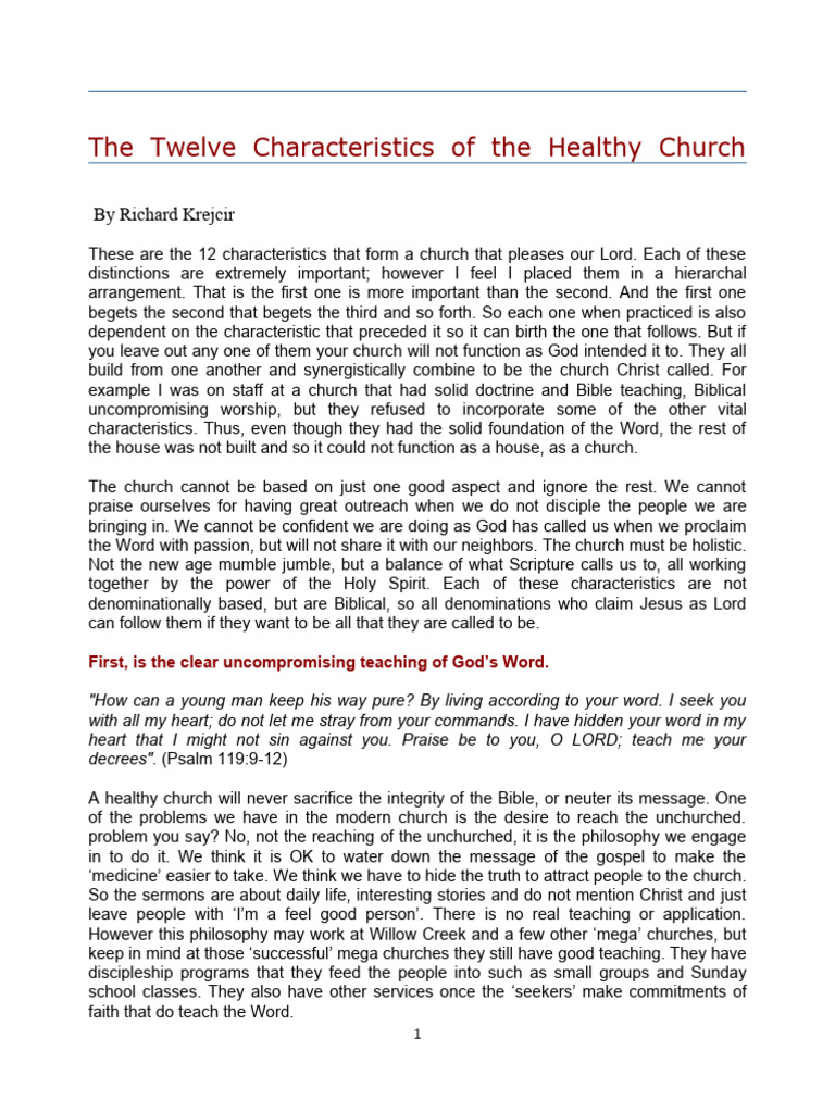 12 Characteristics of a Healthy Church | PDF | Jesus | Disciple ...