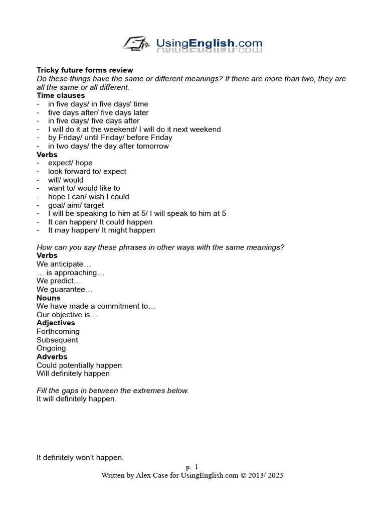 Tricky Future Forms Explained | PDF | Career & Growth | Language Arts ...