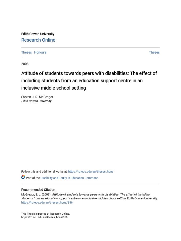 Attitude of Students Towards Peers With Disabilities - The Effect | PDF ...